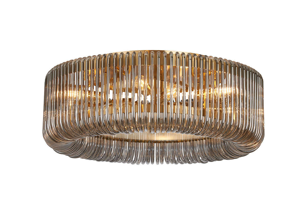 Fabula Hutton Round Flush Ceiling Light – Brass & Smoke Glass 60 cm