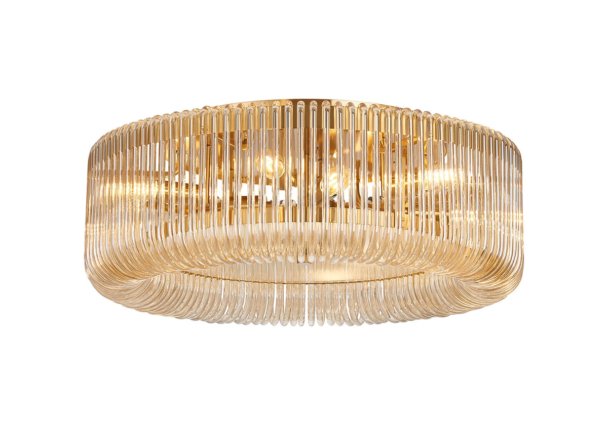 Fabula Hutton Round Flush Ceiling Light – Brass & Smoke Brown Glass 60 cm