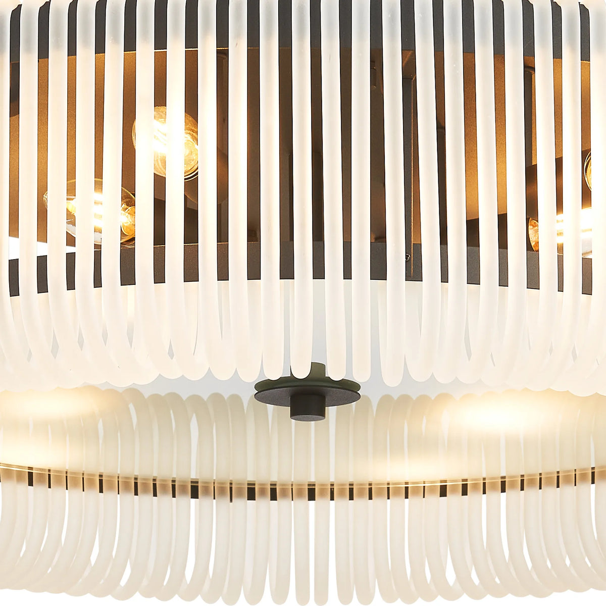 Fabula Hutton Round Flush Ceiling Light – Black & Frosted Glass