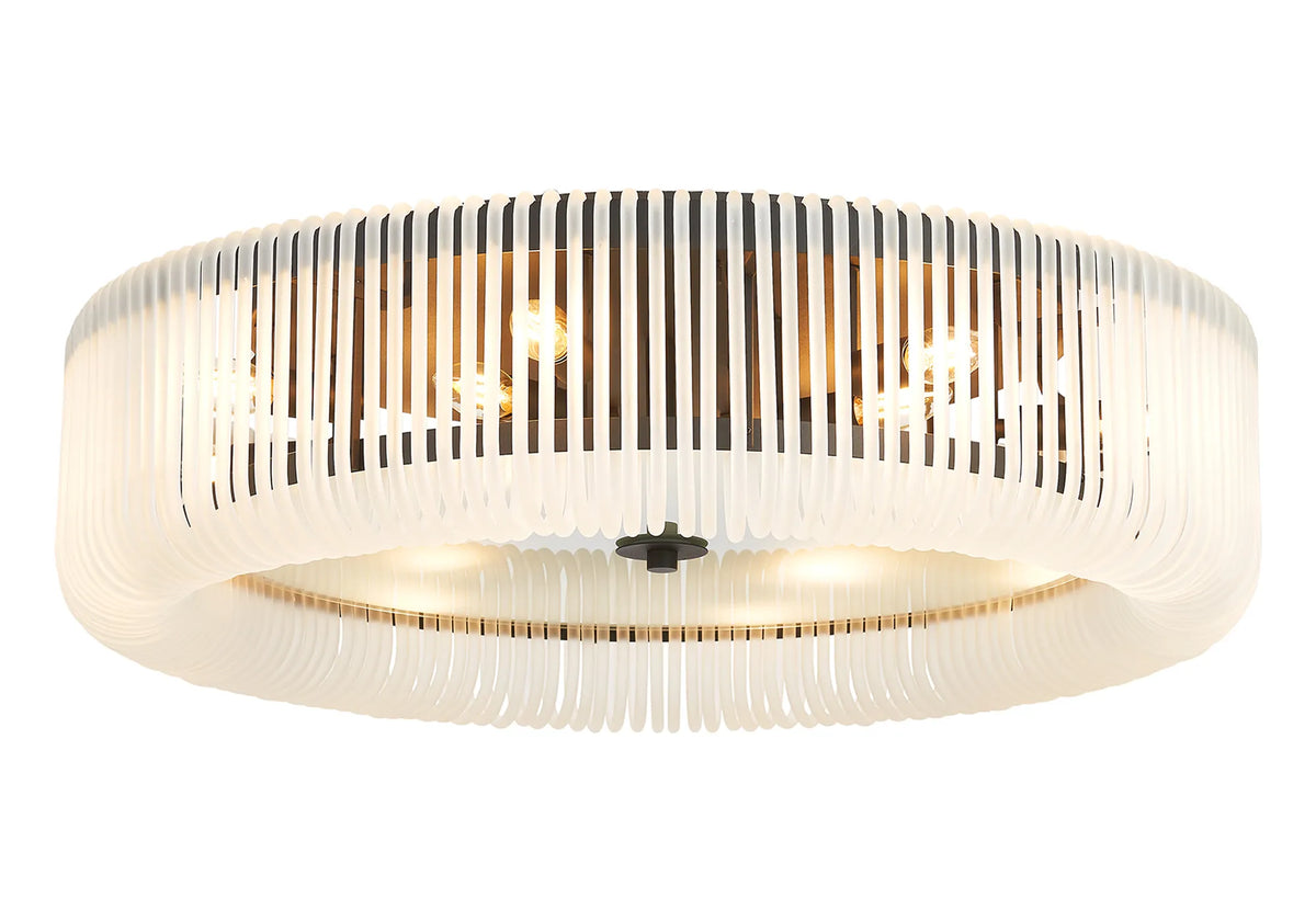 Fabula Hutton Round Flush Ceiling Light – Black & Frosted Glass 78 cm