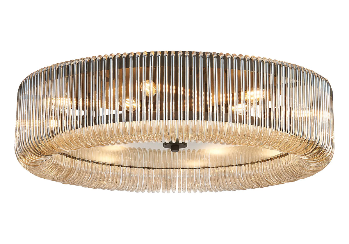 Fabula Hutton Round Flush Ceiling Light – Black & Smoke Brown Glass 78 cm