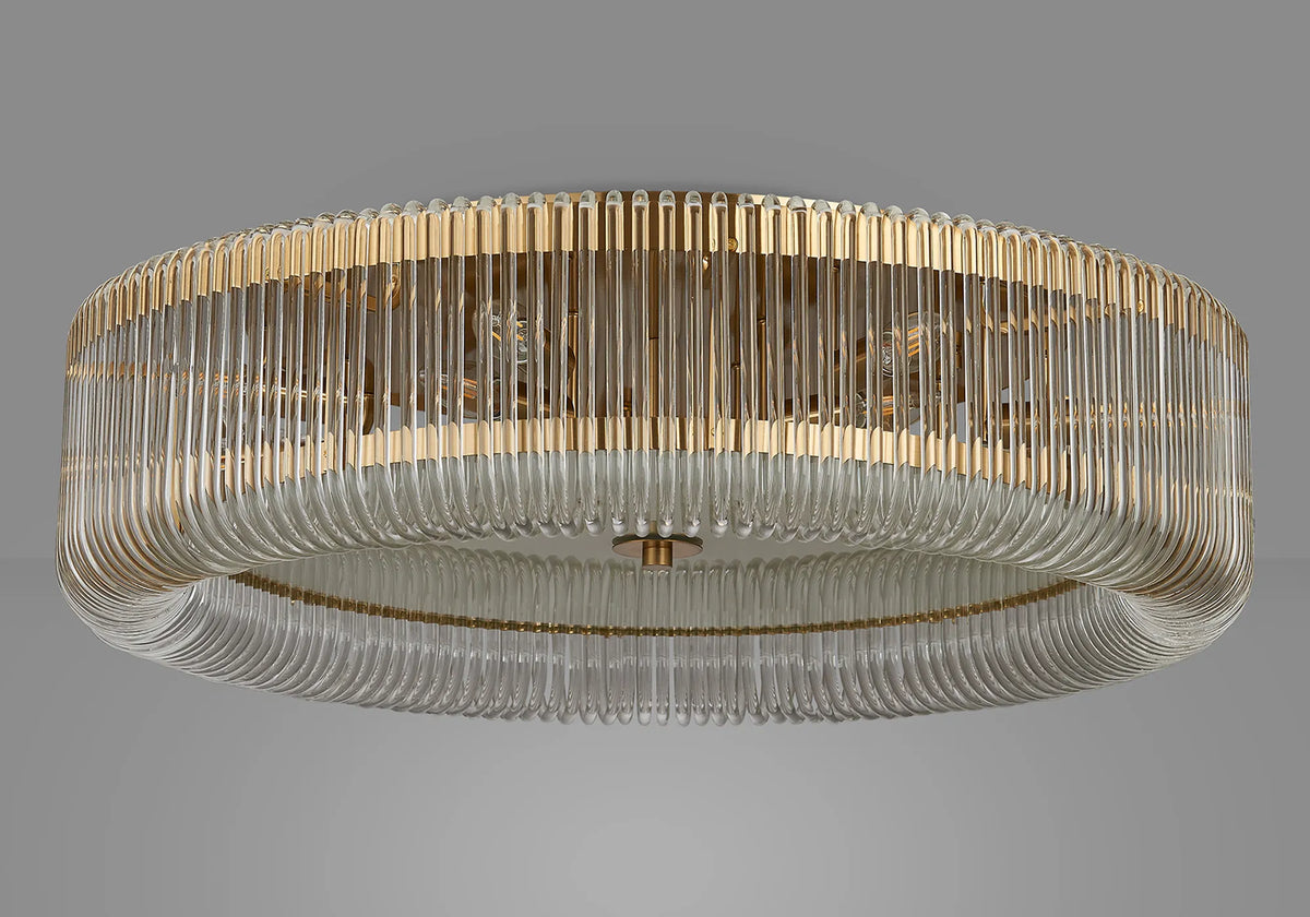 Fabula Hutton Round Flush Ceiling Light – Brass & Clear Glass