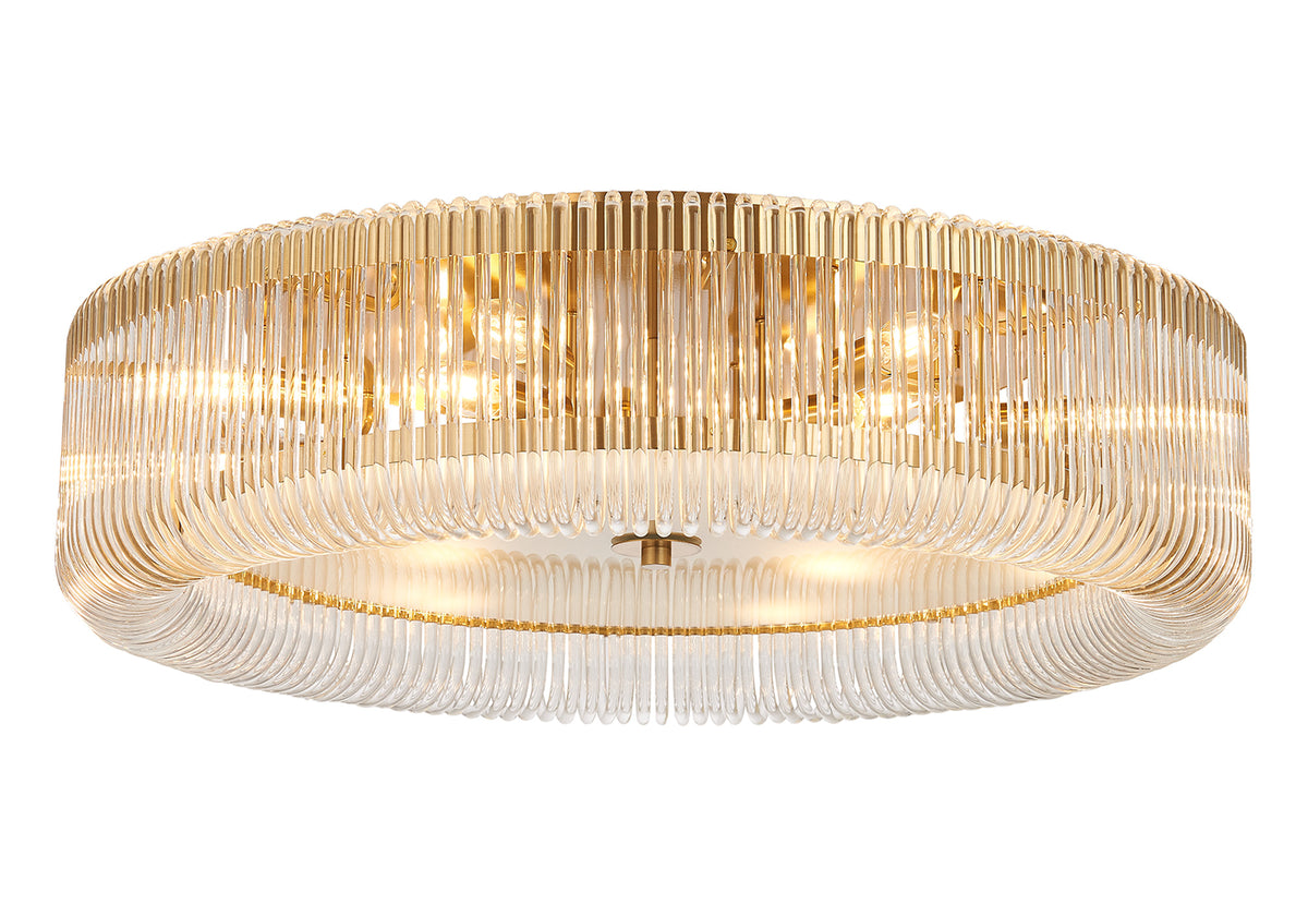 Fabula Hutton Round Flush Ceiling Light – Brass & Clear Glass 78 cm
