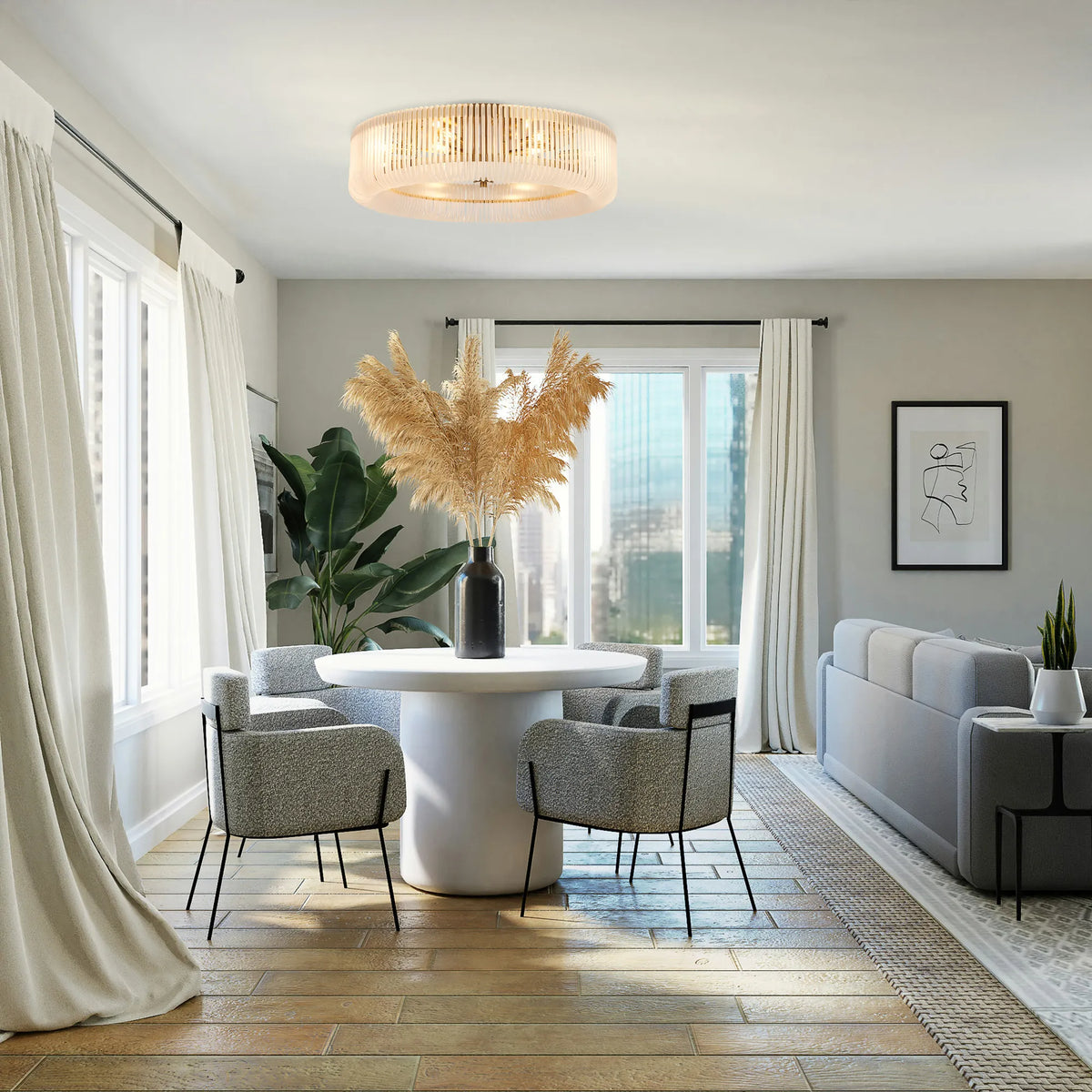 Fabula Hutton Round Flush Ceiling Light – Brass & Frosted Glass
