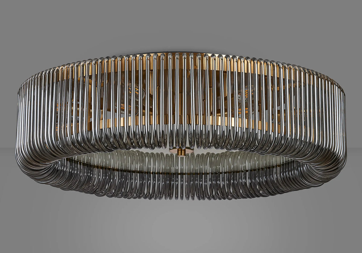 Fabula Hutton Round Flush Ceiling Light – Brass & Smoke Glass