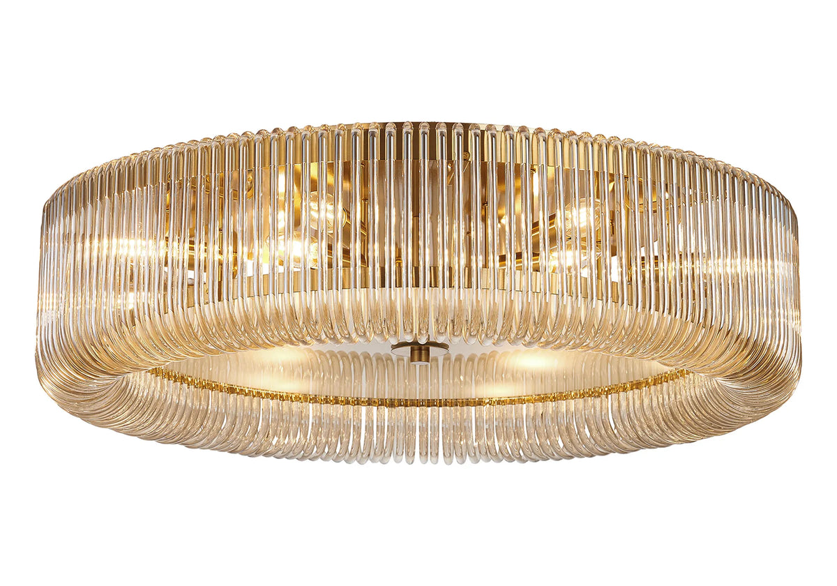 Fabula Hutton Round Flush Ceiling Light – Brass & Smoke Brown Glass 78 cm