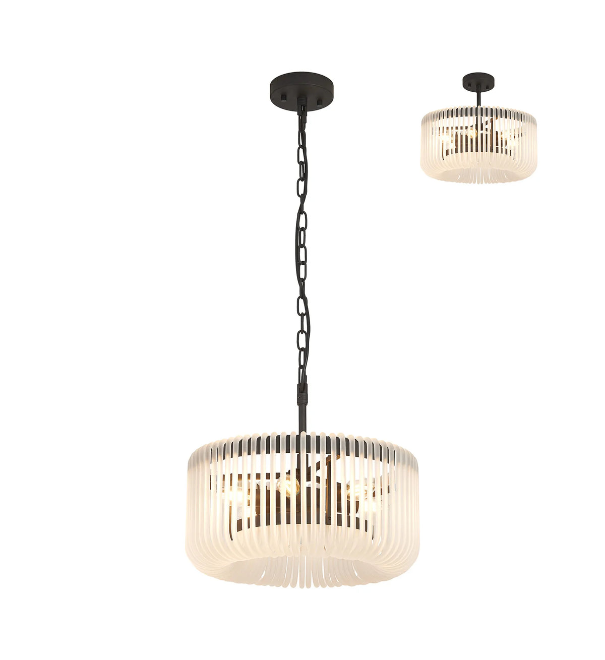 Fabula Hutton Round Pendant Light – 40 cm – Black & Frosted Glass 40 cm