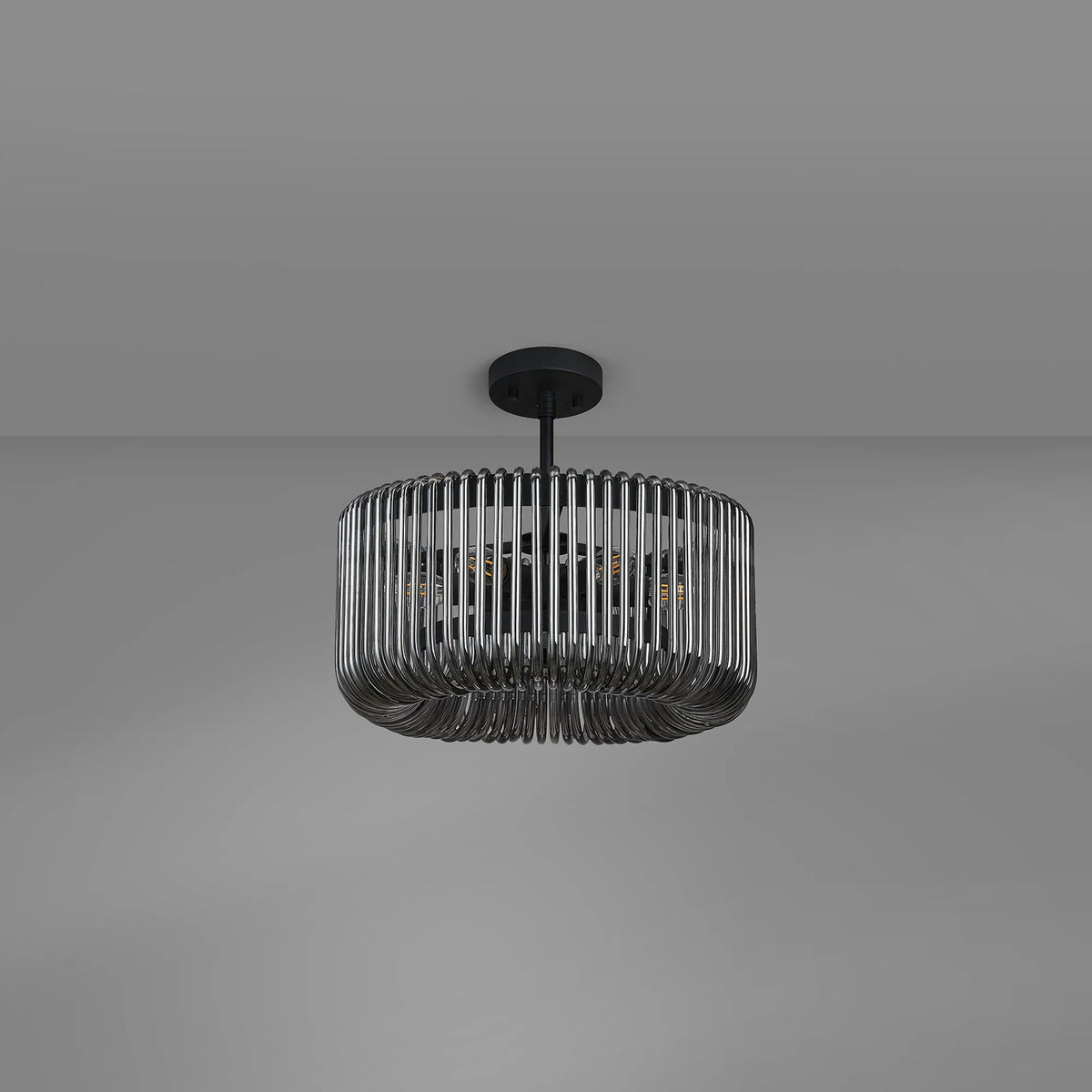 Fabula Hutton Round Pendant Light – 40 cm – Black & Smoke Glass