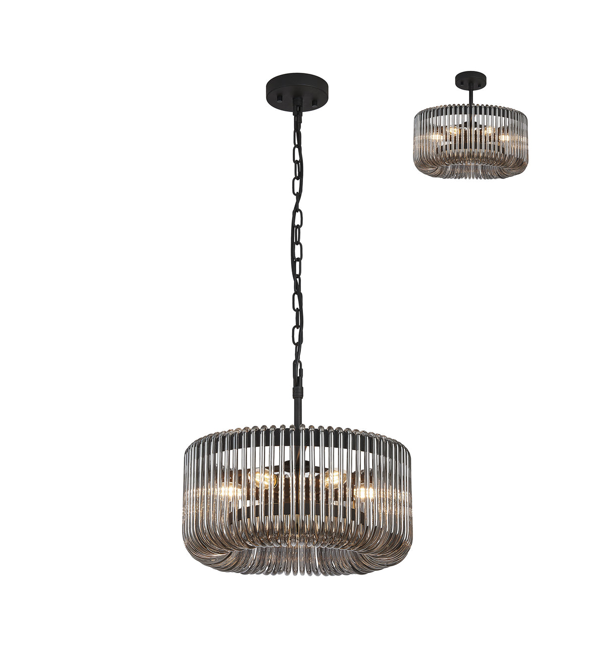Fabula Hutton Round Pendant Light – 40 cm – Black & Smoke Glass 40 cm