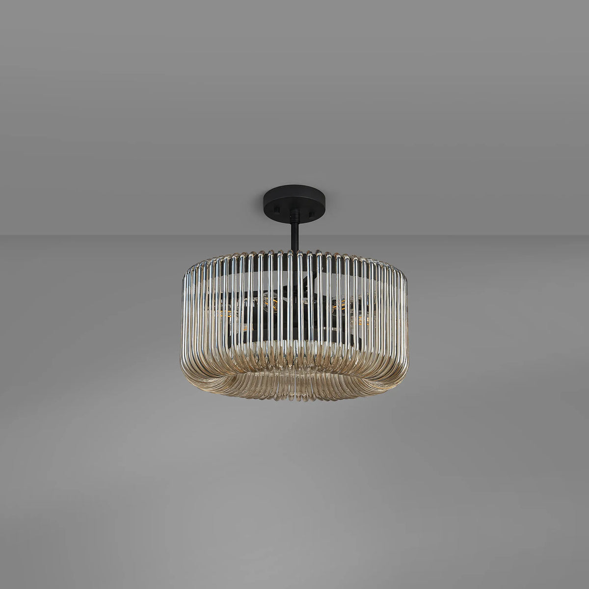 Fabula Hutton Round Pendant Light – 40 cm – Black & Smoke Brown Glass