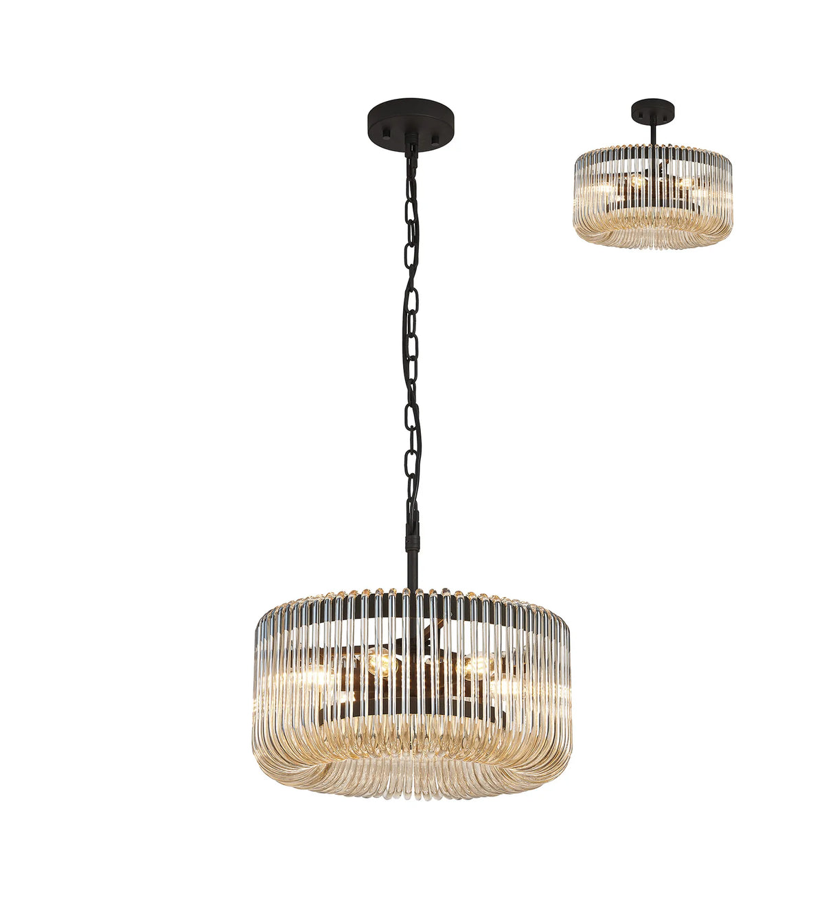 Fabula Hutton Round Pendant Light – 40 cm – Black & Smoke Brown Glass 40 cm