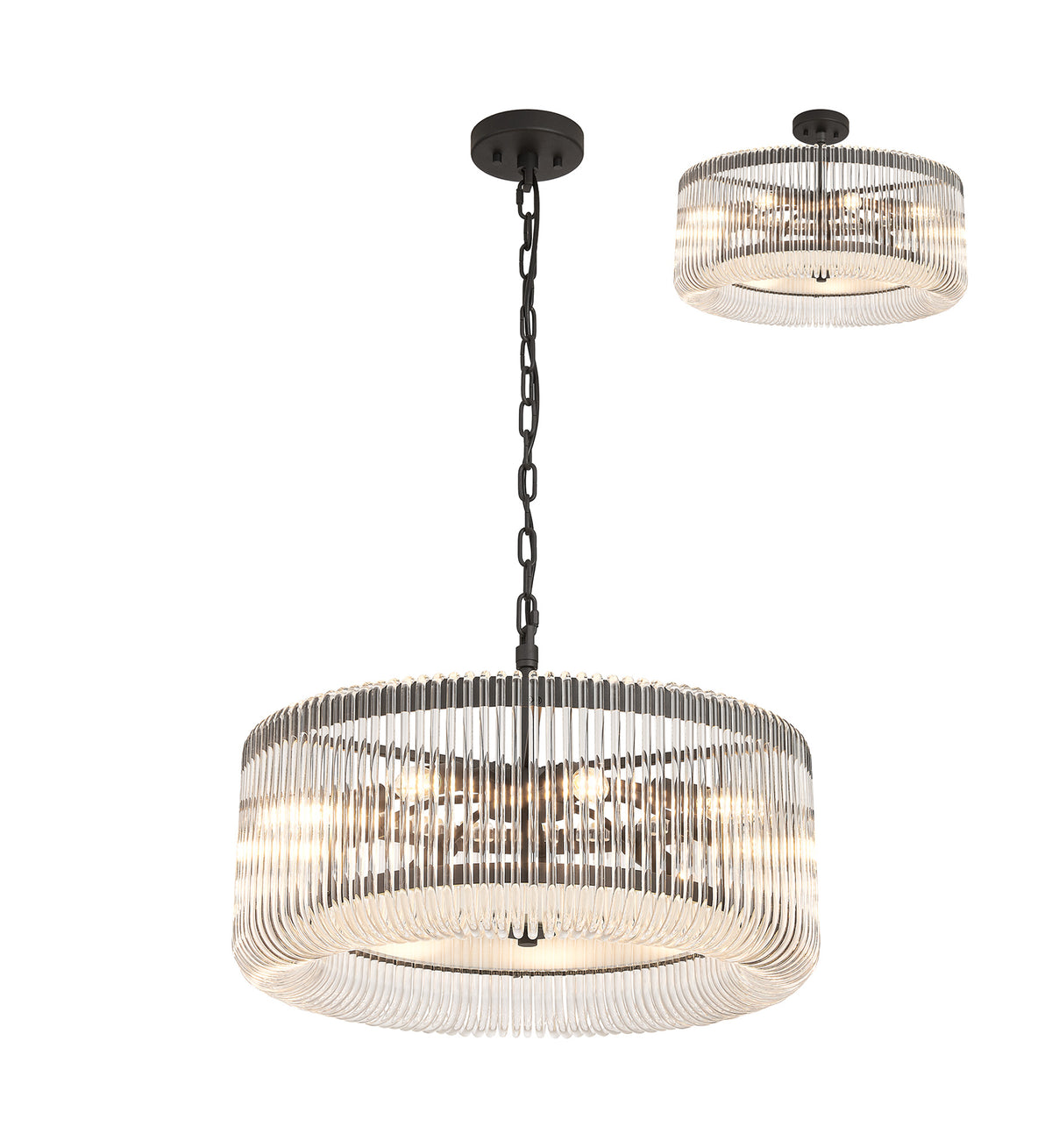Fabula Hutton Round /Semi Pendant Light – Black & Clear Glass 60 cm