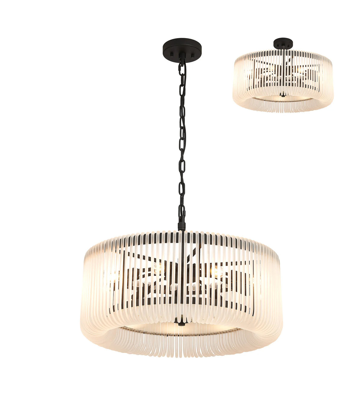 Fabula Hutton Round /Semi Pendant Light – Black & Frosted Glass 60 cm