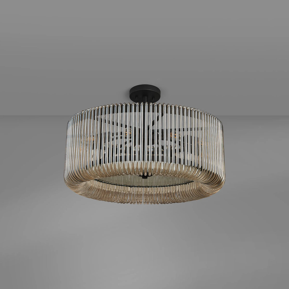 Fabula Hutton Round /Semi Pendant Light – Black & Smoke Brown Glass