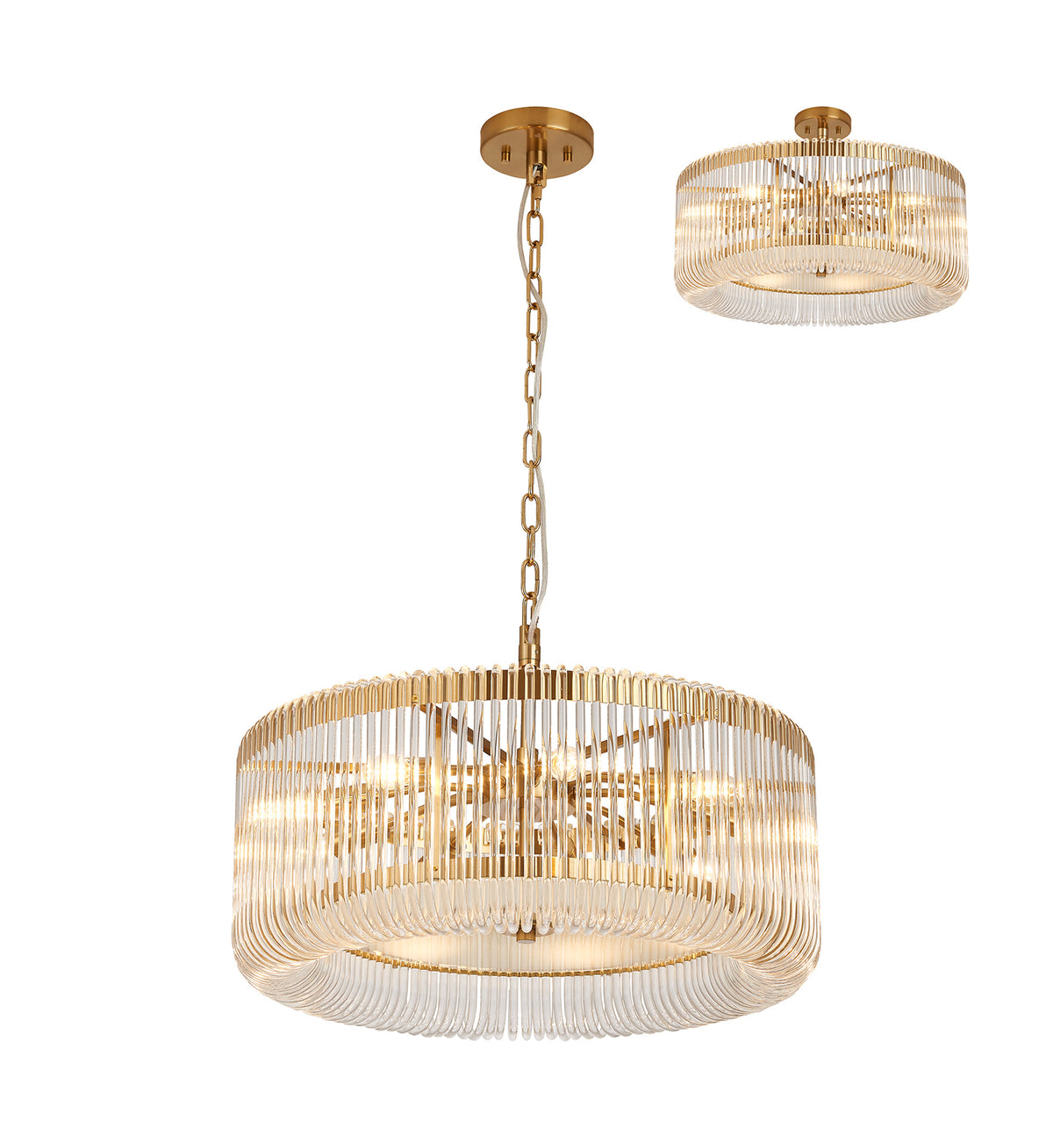 Fabula Hutton Round /Semi Pendant Light – Brass & Clear Glass 60 cm