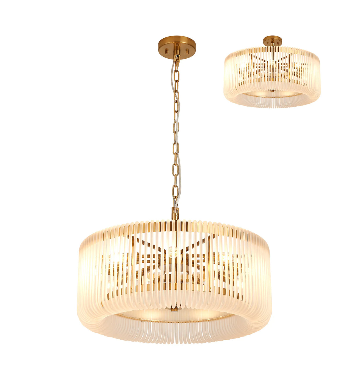 Fabula Hutton Round /Semi Pendant Light – Brass & Frosted Glass 60 cm