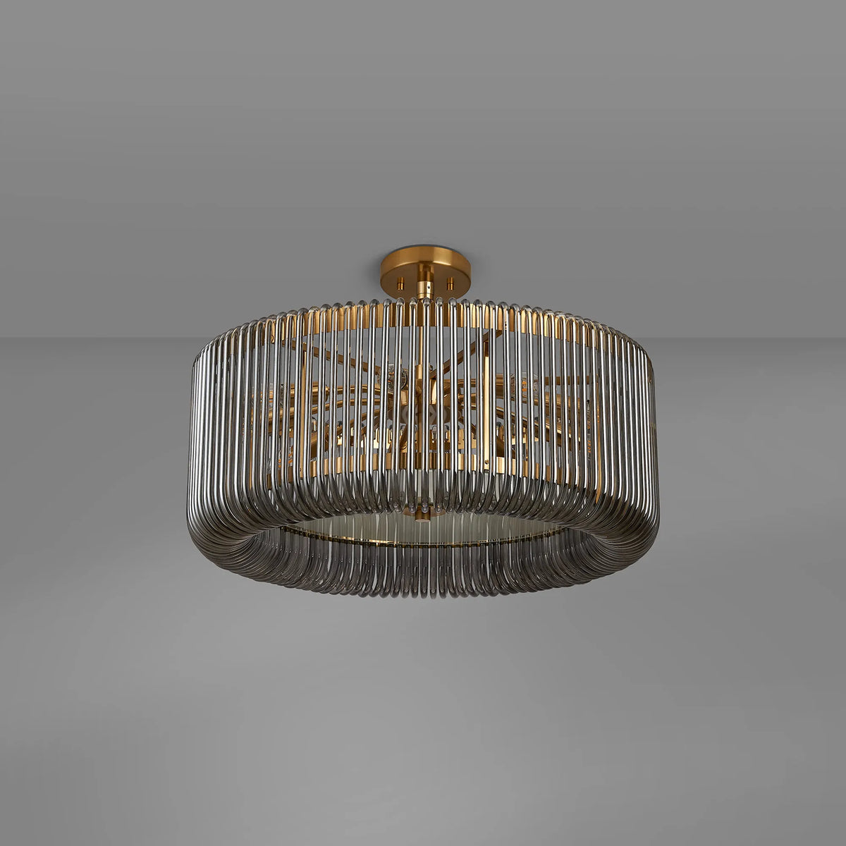 Fabula Hutton Round /Semi Pendant Light – Brass & Smoke Glass