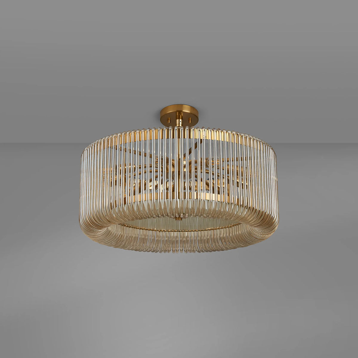 Fabula Hutton Round /Semi Pendant Light – Brass & Smoke Brown Glass