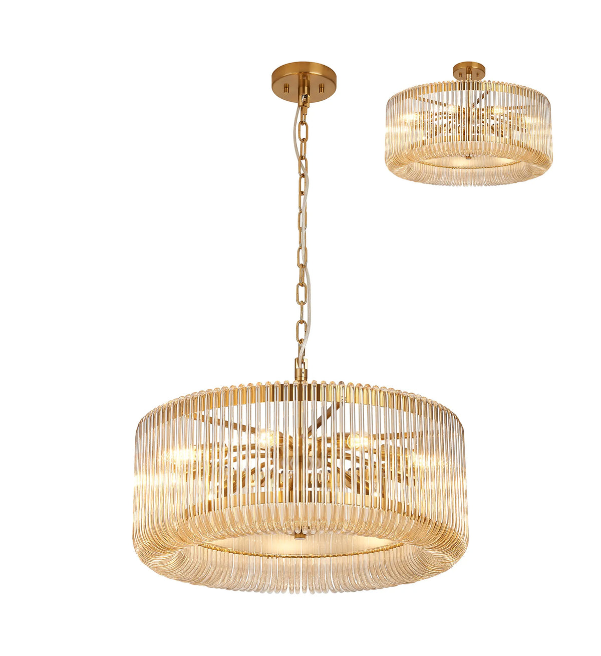 Fabula Hutton Round /Semi Pendant Light – Brass & Smoke Brown Glass 60 cm
