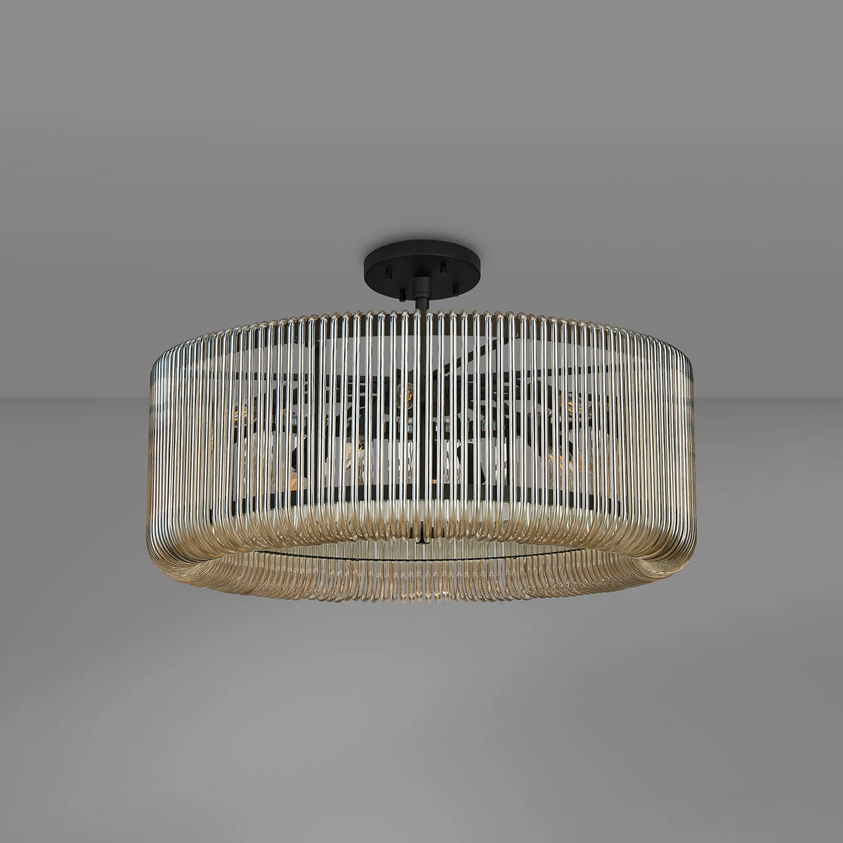 Fabula Hutton Round /Semi Pendant Light – Black & Smoke Brown Glass