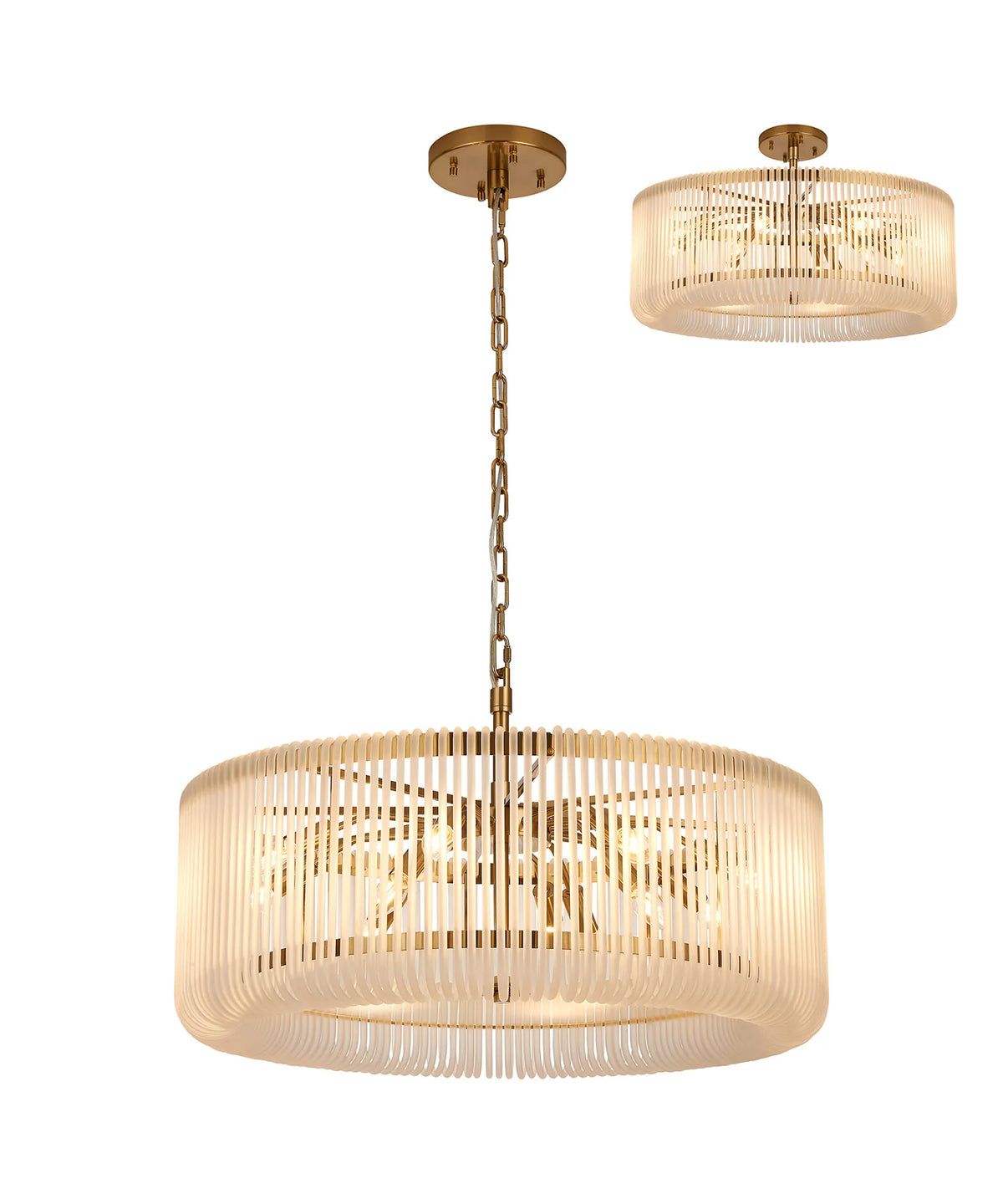 Fabula Hutton Round /Semi Pendant Light – Brass & Frosted Glass 78 cm