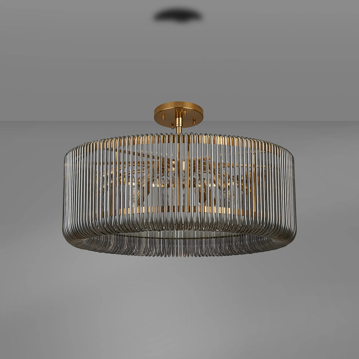 Fabula Hutton Round /Semi Pendant Light – Brass & Smoke Glass