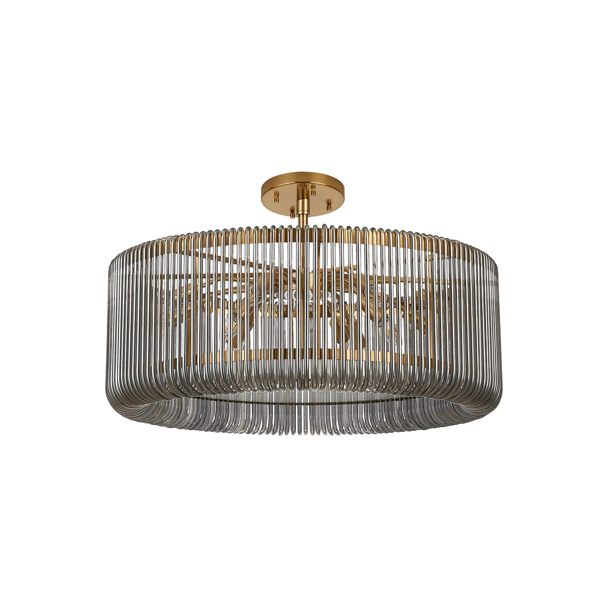 Fabula Hutton Round /Semi Pendant Light – Brass & Smoke Glass