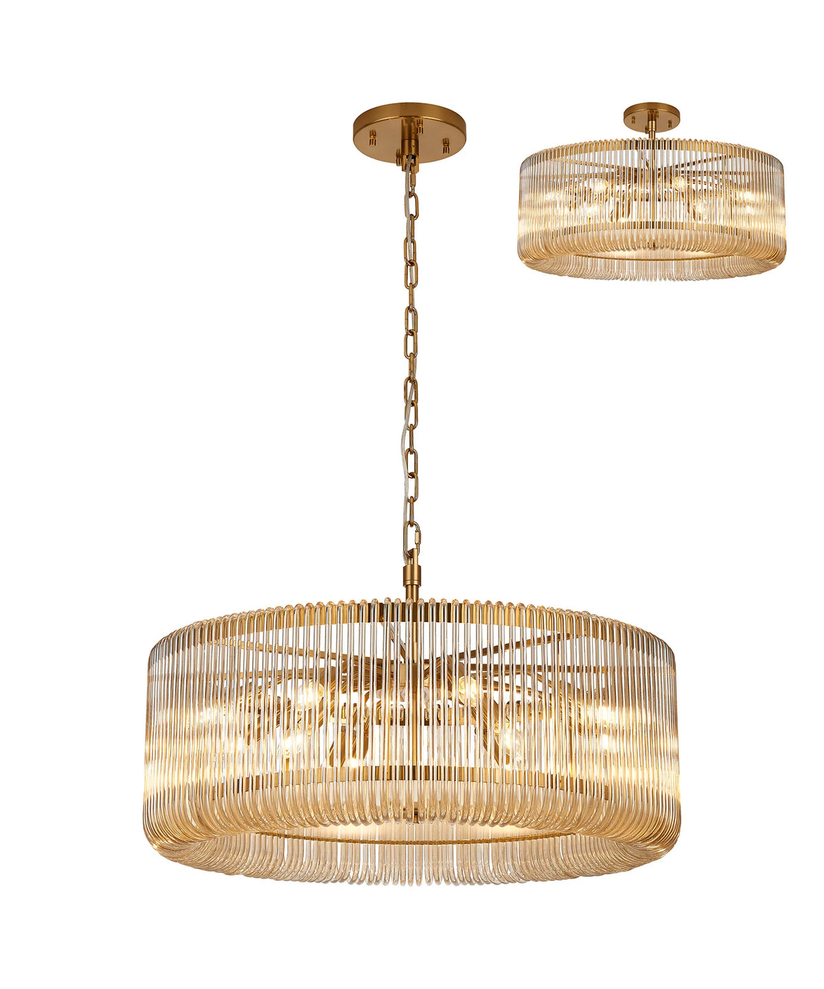 Fabula Hutton Round /Semi Pendant Light – Brass & Smoke Brown Glass 78 cm