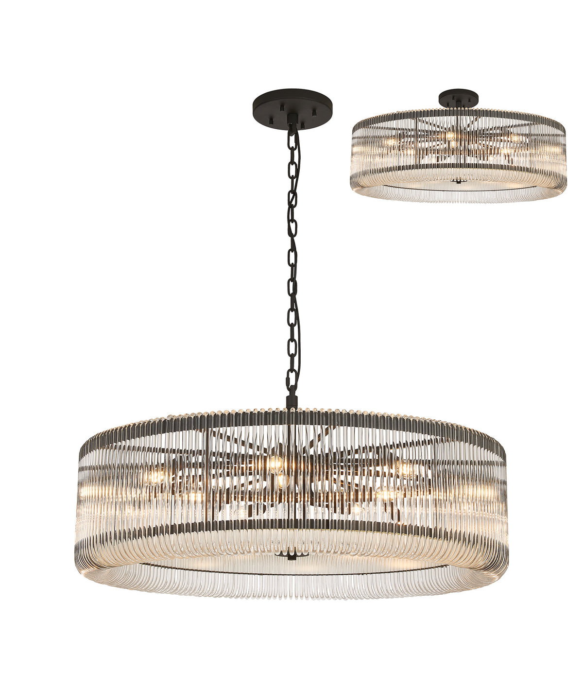 Fabula Hutton Round /Semi Pendant Light – Black & Clear Glass 100 cm