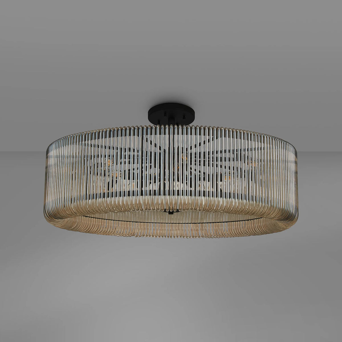 Fabula Hutton Round /Semi Pendant Light – Black & Smoke Brown Glass