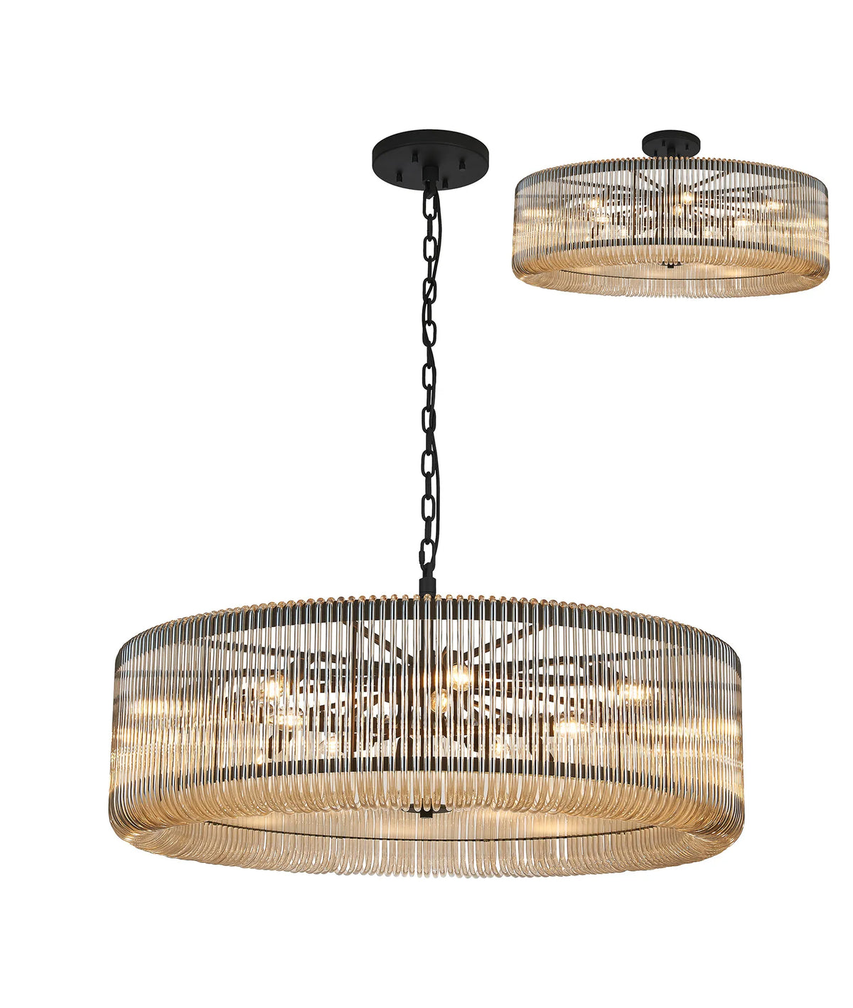 Fabula Hutton Round /Semi Pendant Light – Black & Smoke Brown Glass 100 cm