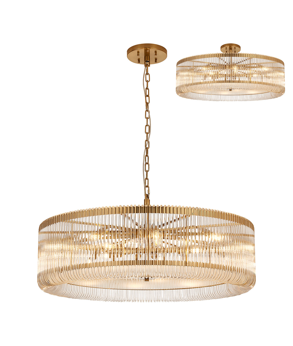 Fabula Hutton Round /Semi Pendant Light – Brass & Clear Glass 100 cm