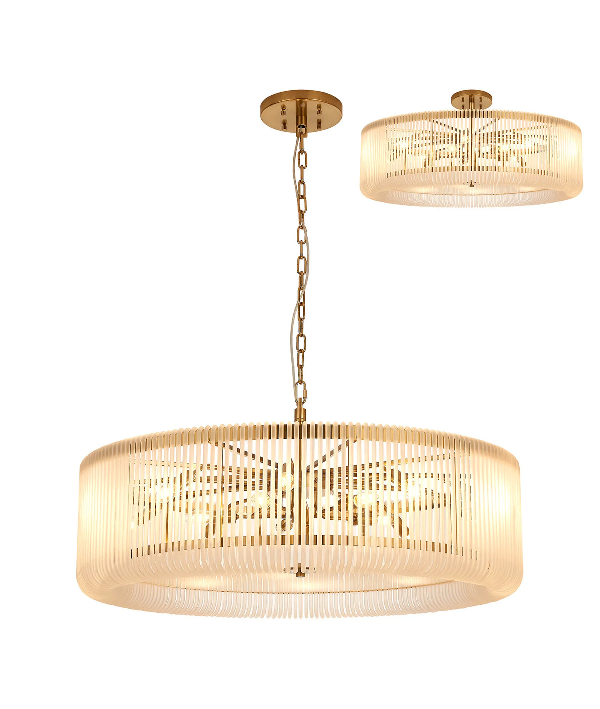 Fabula Hutton Round /Semi Pendant Light – Brass & Frosted Glass 100 cm