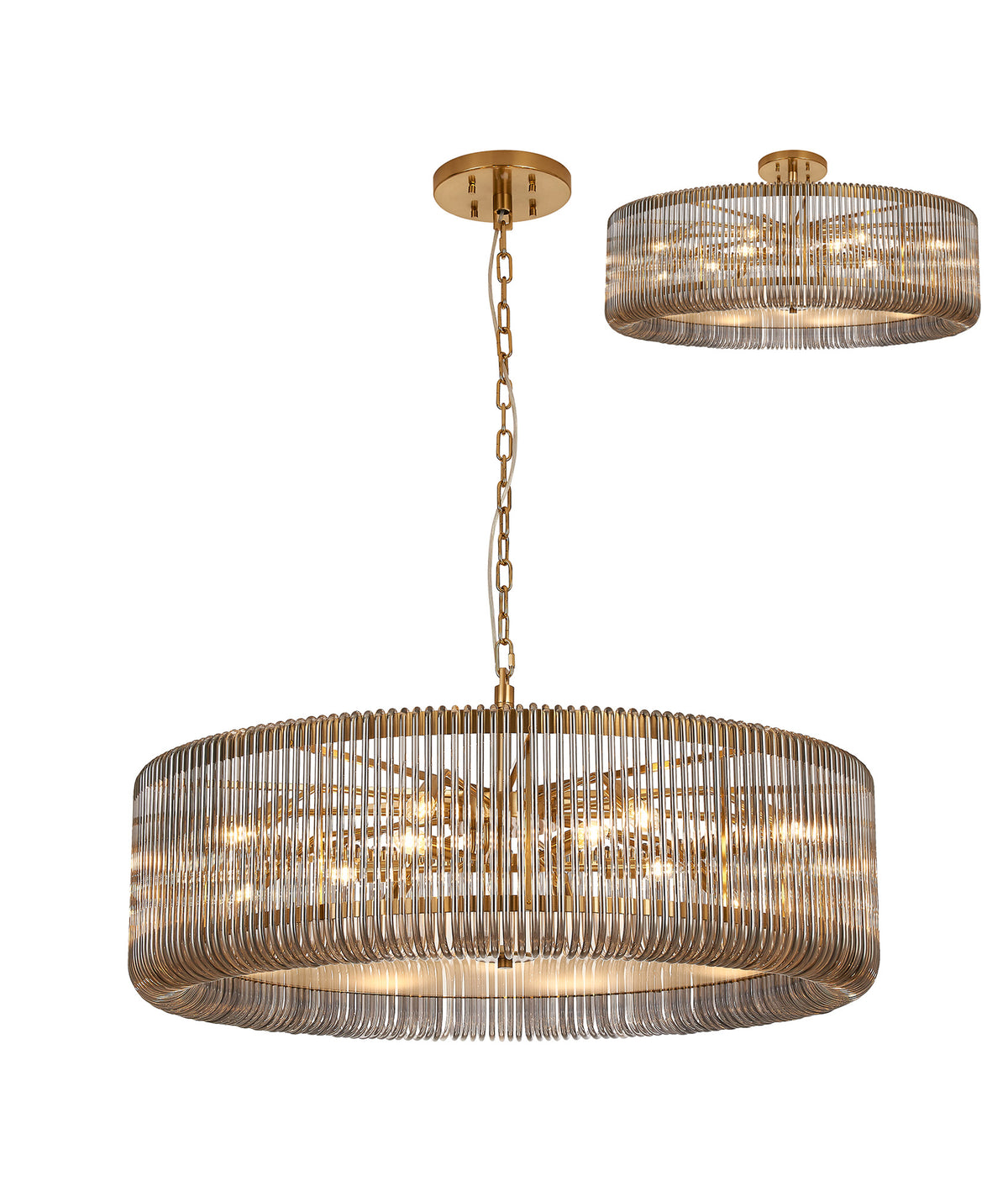 Fabula Hutton Round /Semi Pendant Light – Brass & Smoke Glass 100 cm
