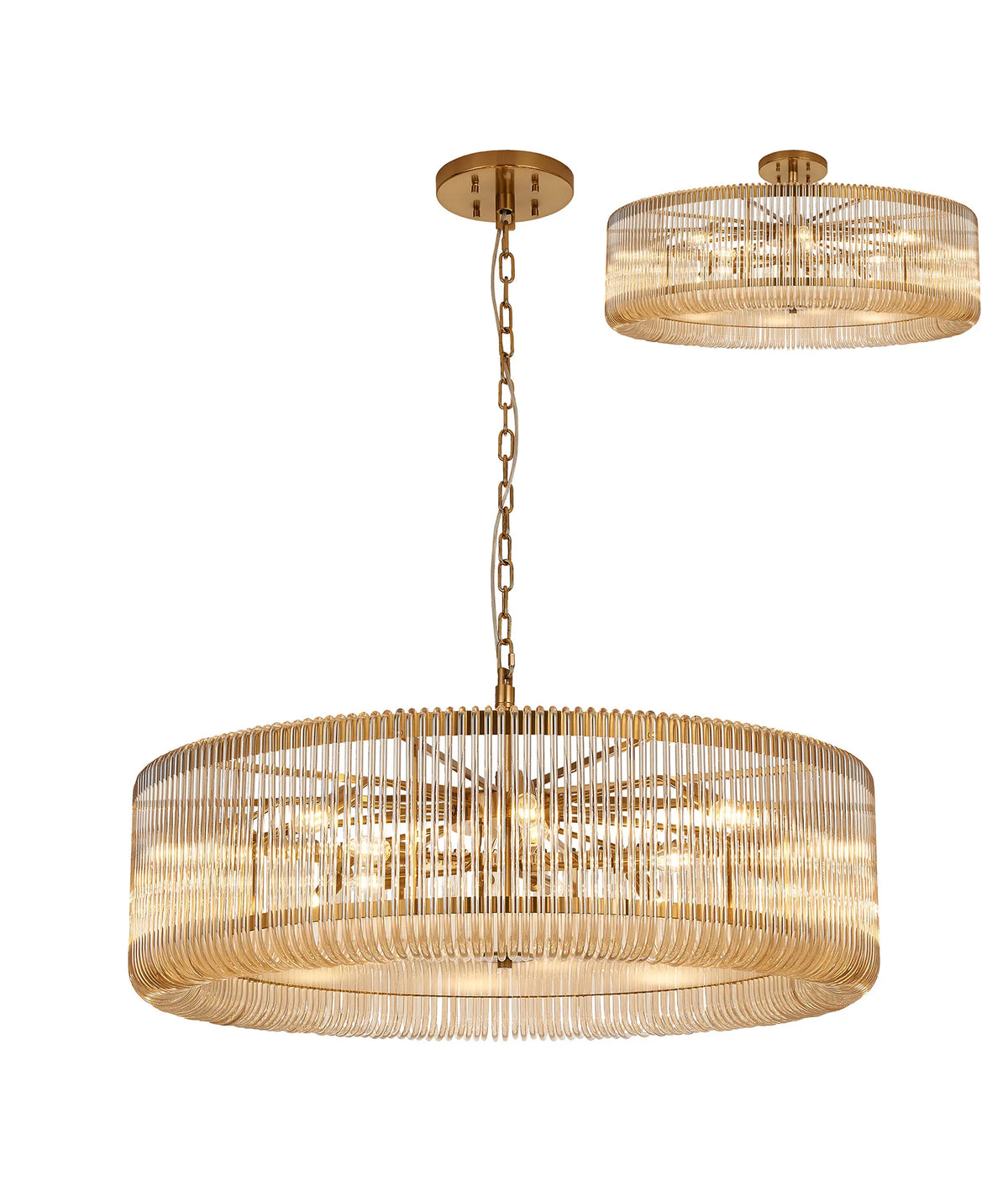 Fabula Hutton Round /Semi Pendant Light – Brass & Smoke Brown Glass 100 cm
