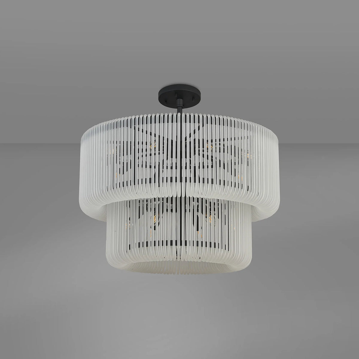 Fabula Hutton 2 Tier Round /Semi Pendant Light – 78 cm – Black & Frosted Glass