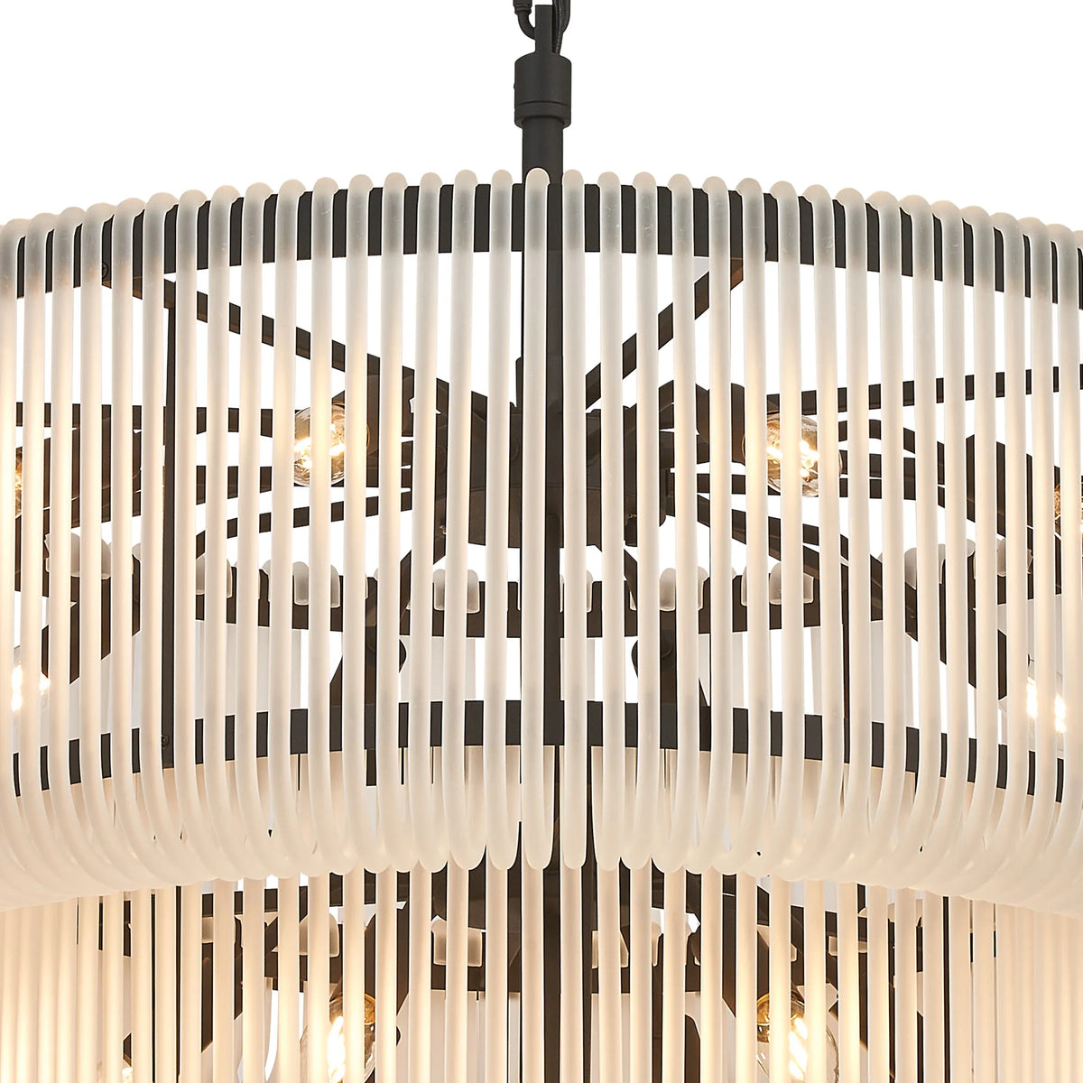 Fabula Hutton 2 Tier Round /Semi Pendant Light – 78 cm – Black & Frosted Glass