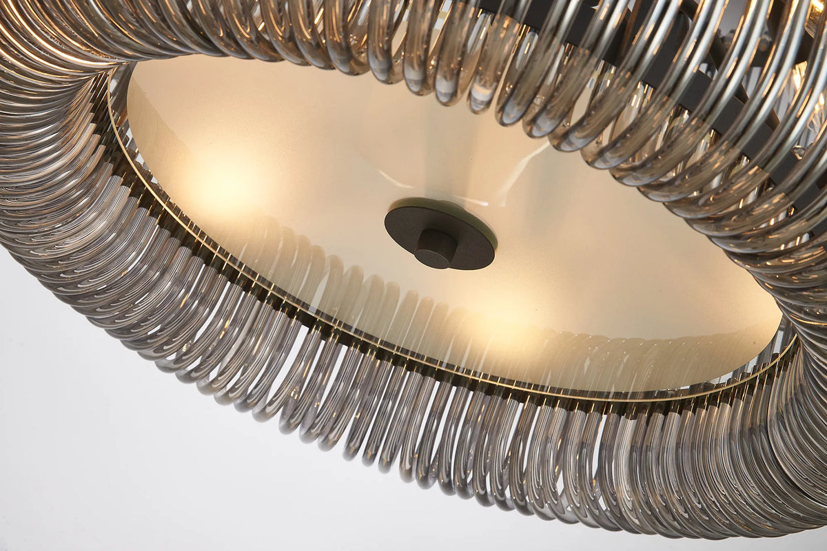 Fabula Hutton 2 Tier Round /Semi Pendant Light – 78 cm – Black & Smoke Glass
