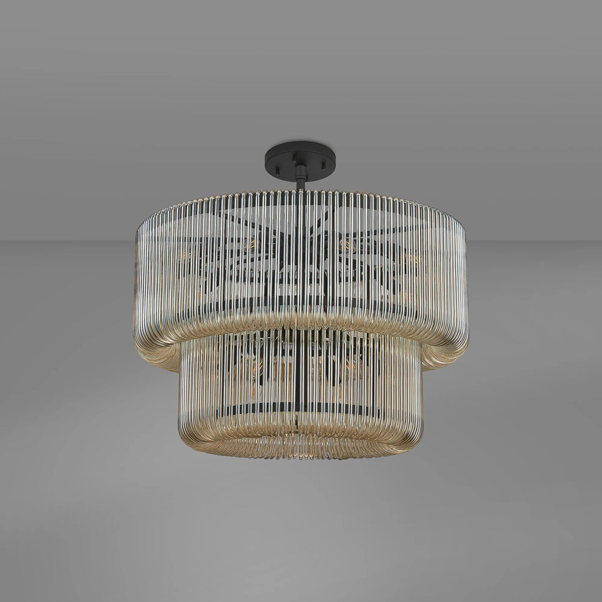 Fabula Hutton 2 Tier Round /Semi Pendant Light – 78 cm – Black & Smoke Brown Glass