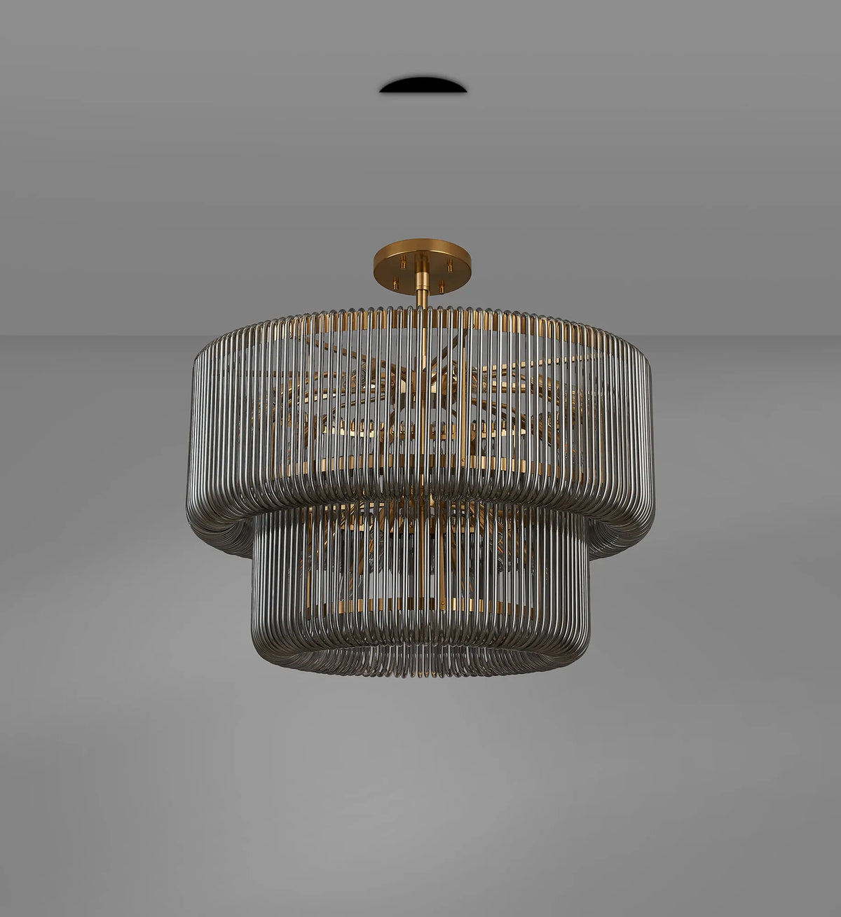 Fabula Hutton 2 Tier Round /Semi Pendant Light – 78 cm – Brass & Smoke Glass