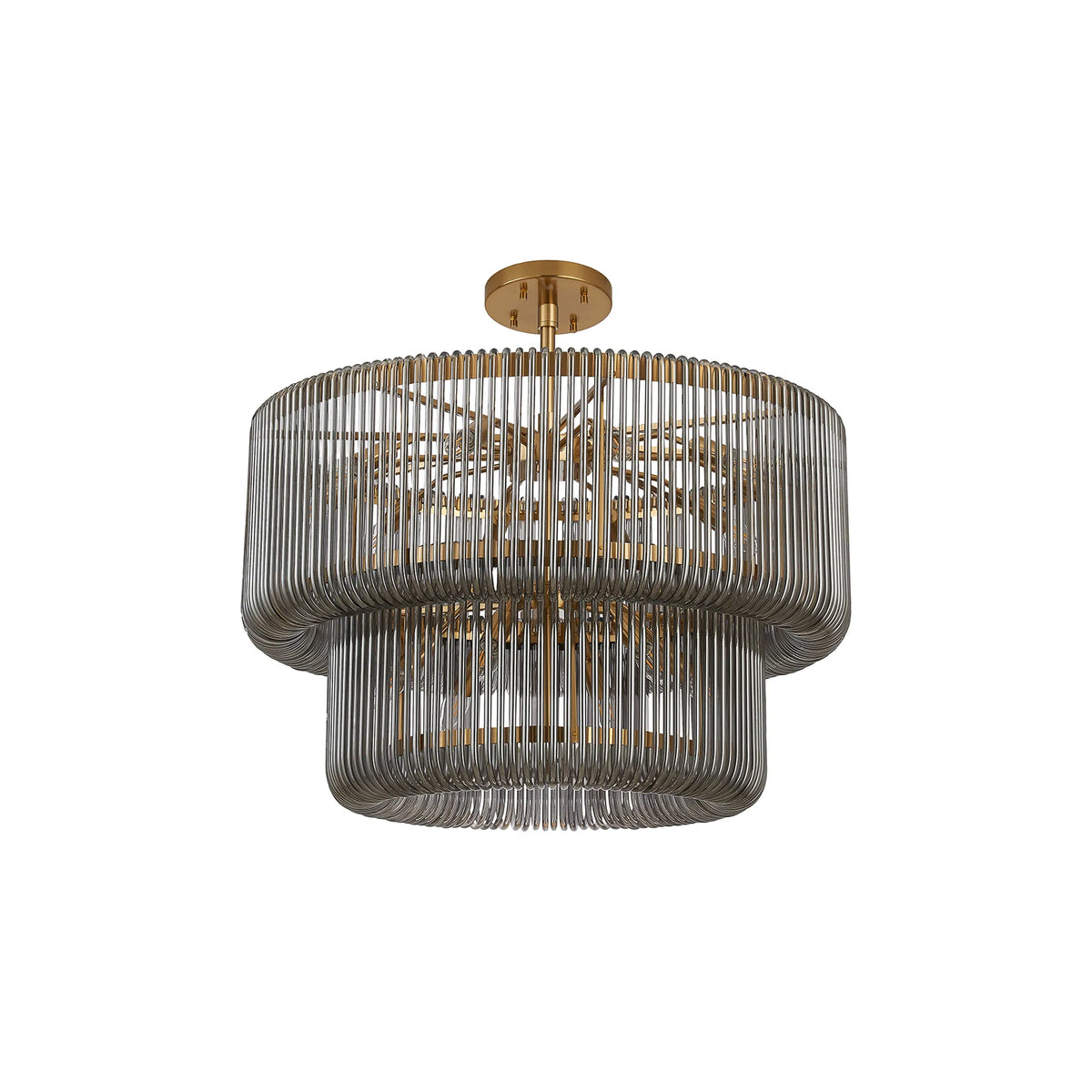 Fabula Hutton 2 Tier Round /Semi Pendant Light – 78 cm – Brass & Smoke Glass