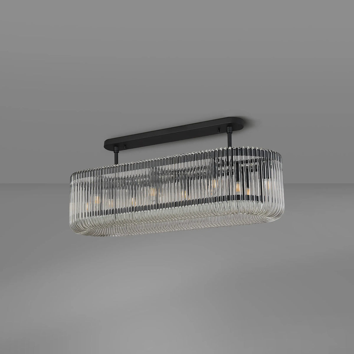 Fabula Hutton 100 x Oval Linear /Semi Pendant Light – 100 cm – Black & Clear Glass