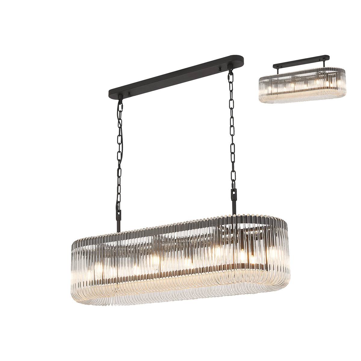 Fabula Hutton 100 x Oval Linear /Semi Pendant Light – 100 cm – Black & Clear Glass 100 cm
