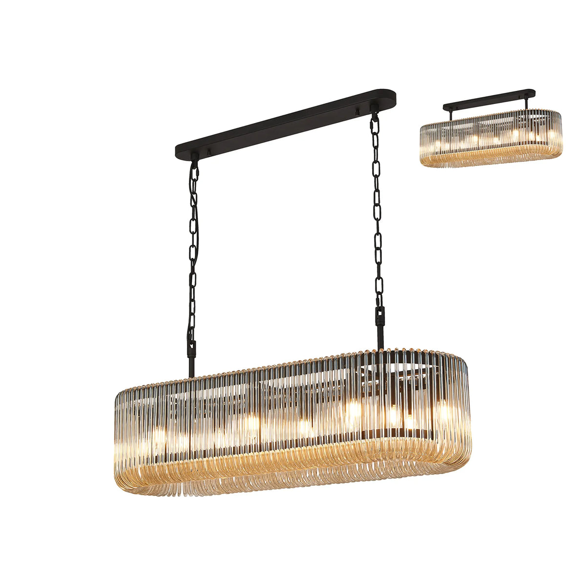 Fabula Hutton 100 x Oval Linear /Semi Pendant Light – 100 cm – Black & Smoke Brown Glass 100 cm