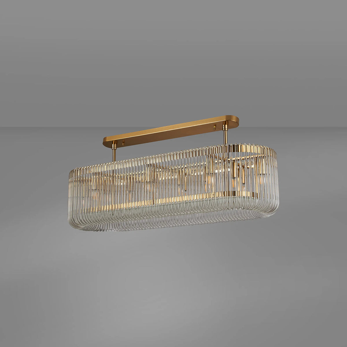 Fabula Hutton 100 x Oval Linear /Semi Pendant Light – 100 cm – Brass & Clear Glass