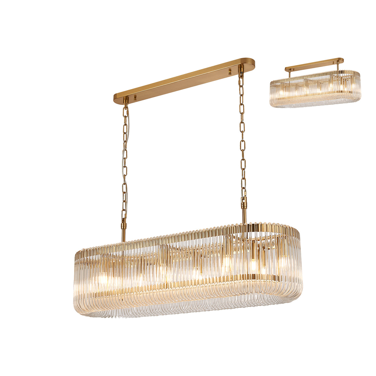 Fabula Hutton 100 x Oval Linear /Semi Pendant Light – 100 cm – Brass & Clear Glass 100 cm