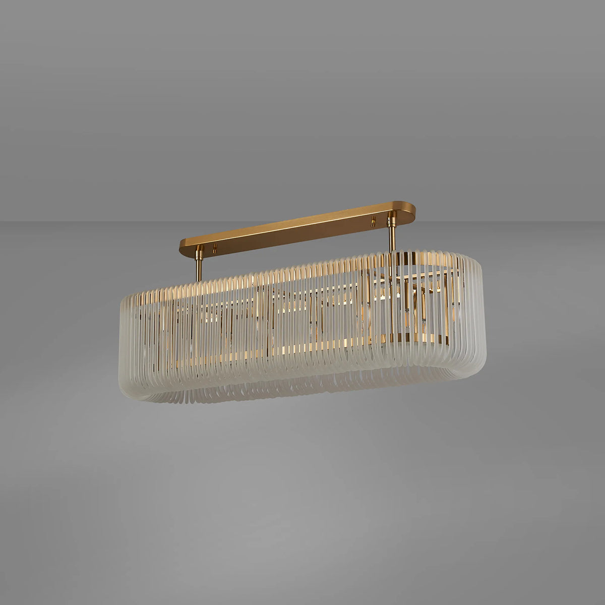 Fabula Hutton 100 x Oval Linear /Semi Pendant Light – 100 cm – Brass & Frosted Glass