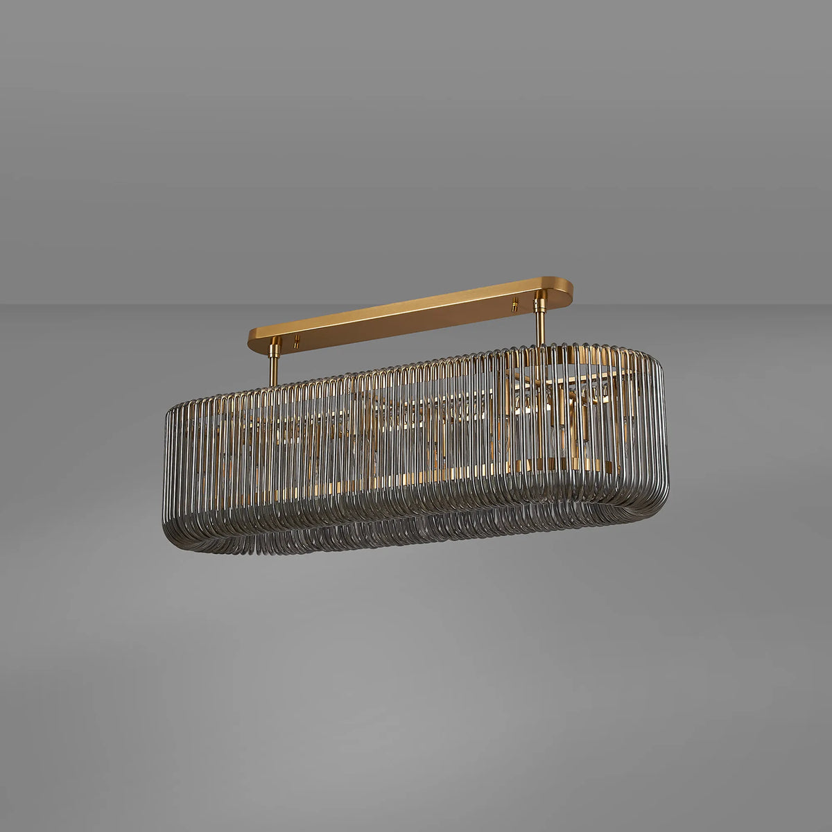 Fabula Hutton 100 x Oval Linear /Semi Pendant Light – 100 cm – Brass & Smoke Glass