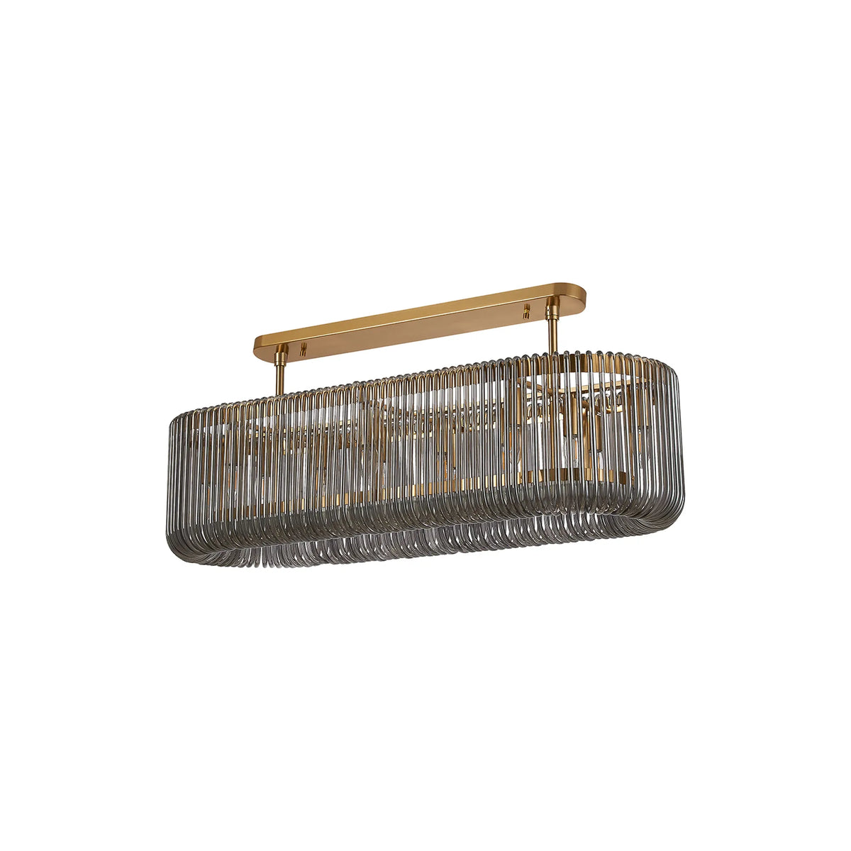 Fabula Hutton 100 x Oval Linear /Semi Pendant Light – 100 cm – Brass & Smoke Glass