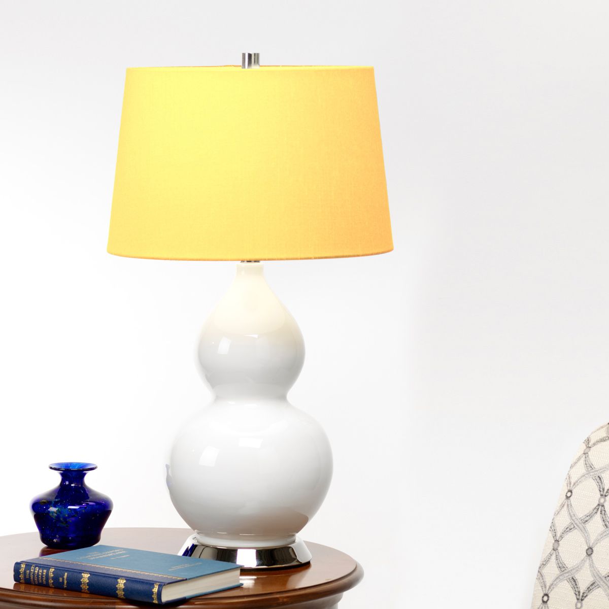 Elstead Isla 1 Light Table Lamp - White, Polished Nickel & Yellow